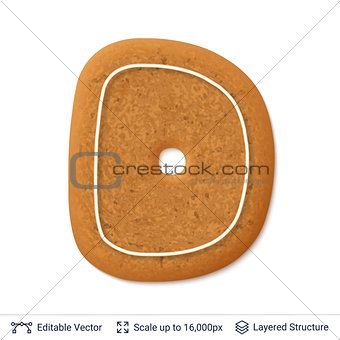Gingerbread letter D isolated on white.