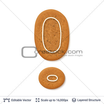 Gingerbread exclamation sign isolated on white.