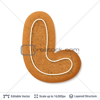 Gingerbread letter L isolated on white.