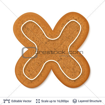 Gingerbread letter X isolated on white.