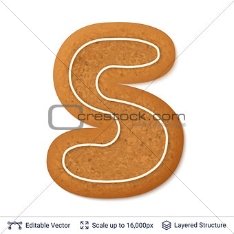Gingerbread letter S isolated on white.