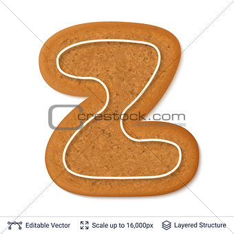 Gingerbread letter Z isolated on white.
