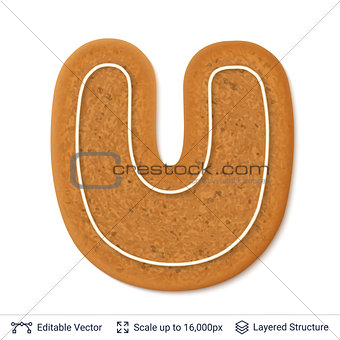 Gingerbread letter U isolated on white.