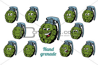 hand grenade emotions emoticons set isolated on white background