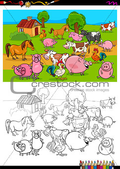 farm animals characters group coloring book