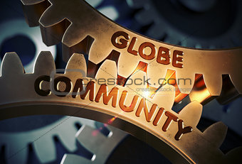 Globe Community on the Golden Gears. 3D Illustration.