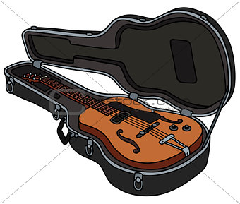 The retro electric guitar in a case