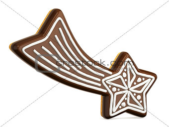 Chocolate Christmas gingerbread falling star decorated with whit