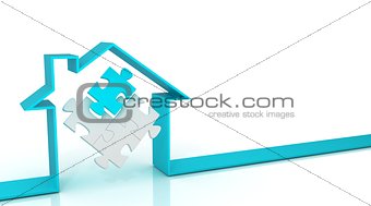 Ribbon house 3D, with puzzle inside, Cyan