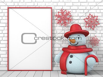 Mock up blank picture frame, Snowman and red popsicle sticks sno