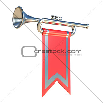 Fanfare silver trumpet and red flag 3D
