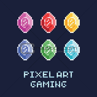 pixel art style vector illustration set - diamonds of different colors