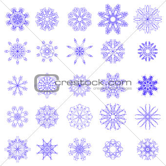 Set of Different Blue Snowflakes