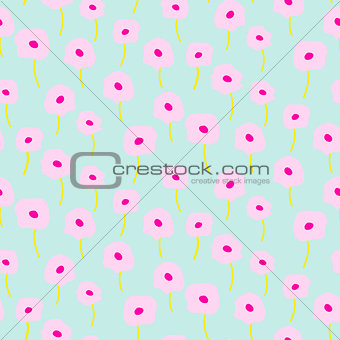 Tender blue pink poppy light color seamless simple pattern.