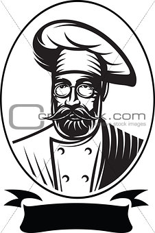 vector monochrome illustration with chef for menu