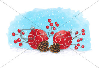 Sketch markers Christmas decoration with fir cones. Sketch done 