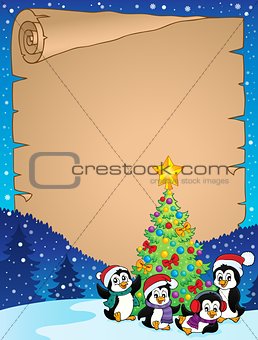 Christmas tree and penguins parchment 1