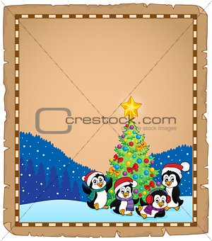 Christmas tree and penguins parchment 2