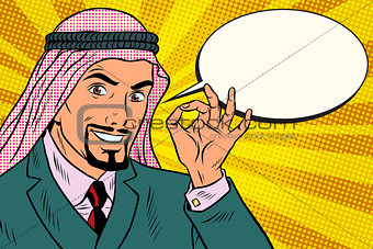 Arab businessman OK gesture, comic book bubble