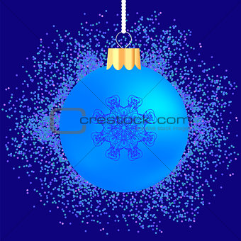 Glass Ball on Blue Confetti Background