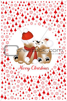 Cuddling teddy bears on Christmas