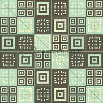 Brown blue and cream squares inside squares cube pattern background wallpaper
