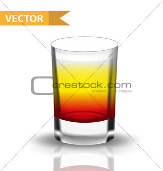 Realistic shots cocktails. 3d Shot with drinks for bars, restaurans collection. Glass cup liqueur. Isolated on white background. Vector illustration.