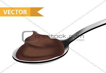 Spoon chocolate, realistic 3D style. Teaspoon, tablespoon. Isolated on white background. Vector illustration.