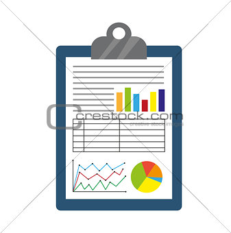 Business report icon, flat style. Financial graphs. Isolated on white background. Vector illustration.