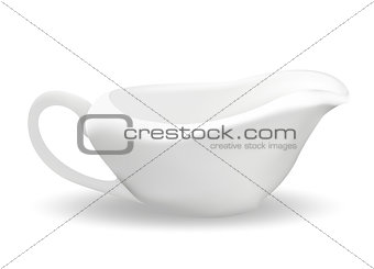 White ceramic sauceboat for sauce. 3d realistic style. Saucers. Isolated on white background. Empty dishes. Vector illustration.
