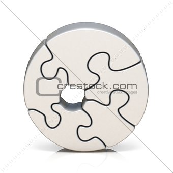 White puzzle jigsaw number ZERO 0 3D