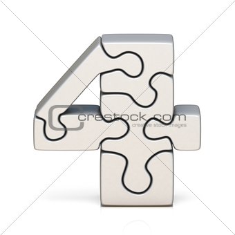 White puzzle jigsaw number FOUR 4 3D