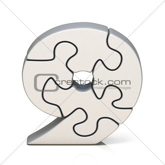 White puzzle jigsaw number NINE 9 3D