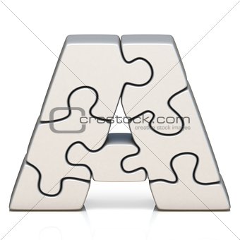 White puzzle jigsaw letter A 3D