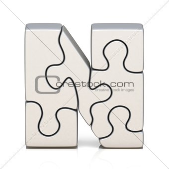 White puzzle jigsaw letter N 3D