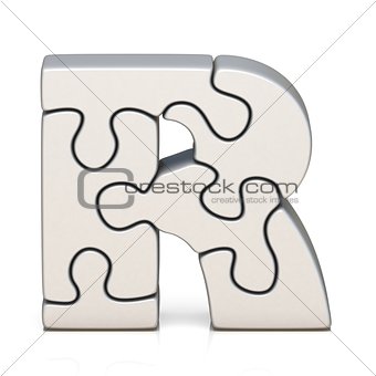 White puzzle jigsaw letter R 3D