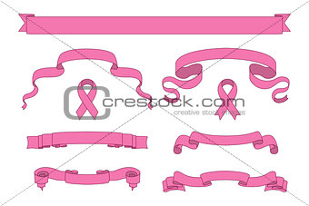 Set of pink beautiful ribbon banners.