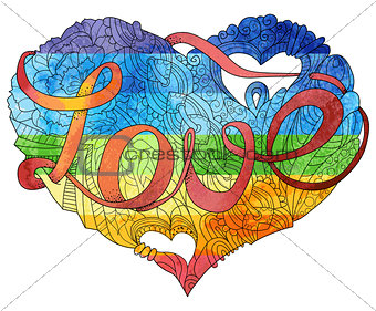 Sketchy doodle rainbow heart illustration