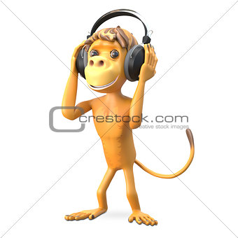 3D Illustration Monkey in the Headphones