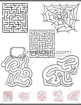 maze leisure game graphics set with solutions
