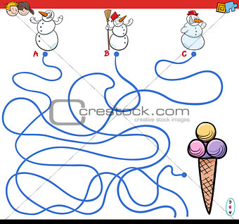 paths maze game with snowmen and ice cream
