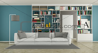 Modern living room with bookcase