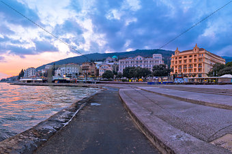 Town of Opatija waterfront at sunset view
