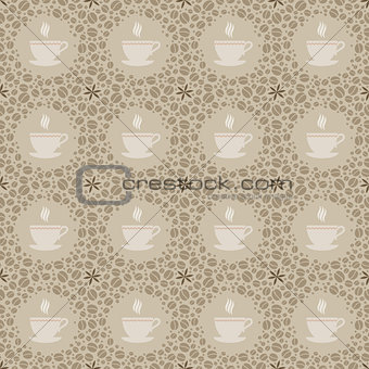 Seamless beige background with coffee motives