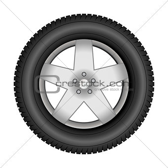 Car tire on an alloy wheel