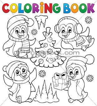 Coloring book Christmas penguins 1