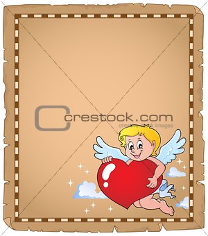 Cupid holding stylized heart parchment 2