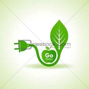 Eco Energy Concept with leaf,plug and green apple
