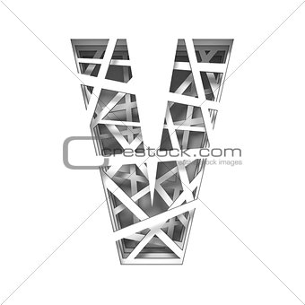 Paper cut out font letter V 3D