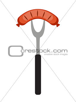 BBQ Icon with Grill Tools and Sausage. Vector Illustration